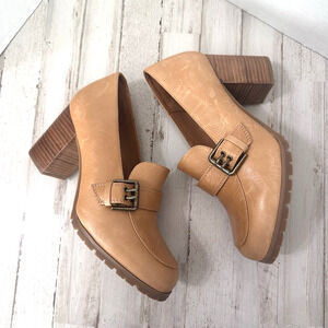 L'Amour Des Pieds Shoes 10M Quinziano Leather Round Toe Loafer Pumps Block Heel